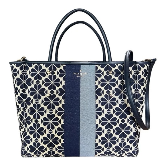 Kate Spade Flower Jacquard Stripe Everything Medium Tote blue and navy - Picture 2 of 15